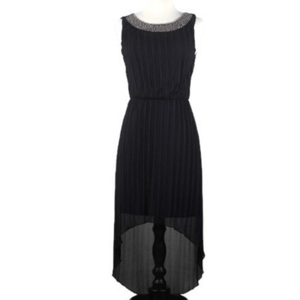 Black Embellished Pleated Midi Dress